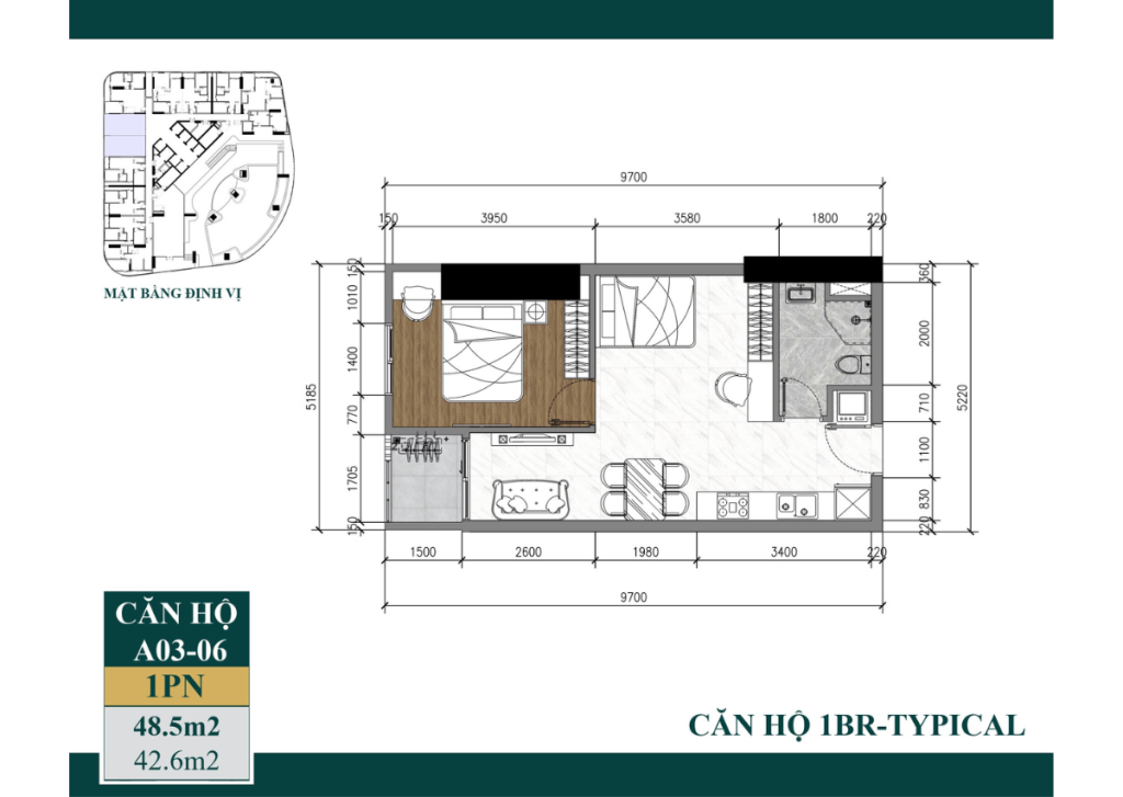 Căn 1PN+ Typical - 48.5m2 của ArtStella