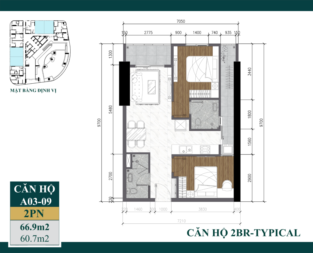 Căn 2PN Typical - 66.9m2 của ArtStella