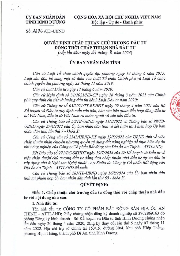 Chấp thuận chủ trương đầu tư căn hộ ArtStella