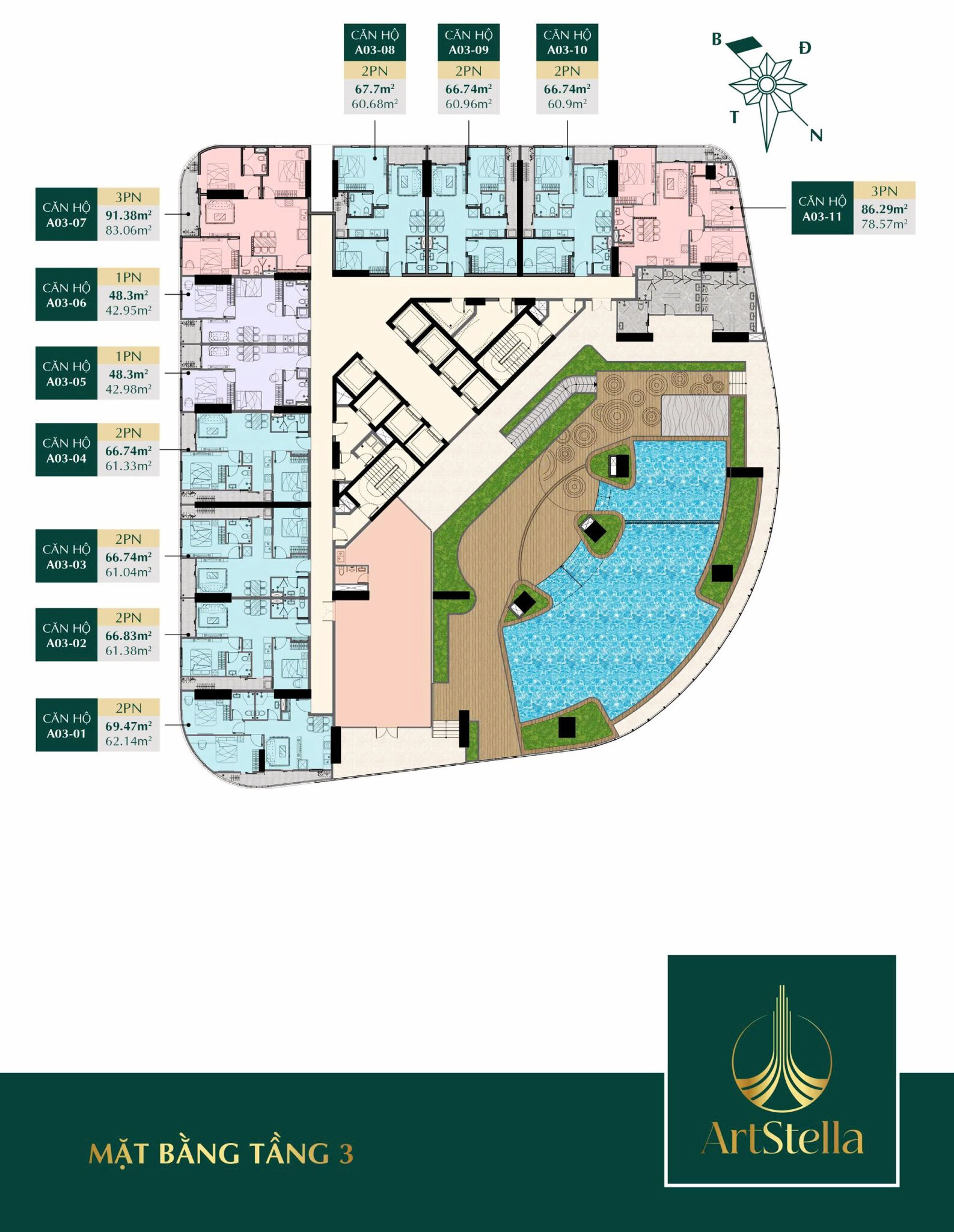 Mặt bằng căn hộ Art Stella ở tầng 03