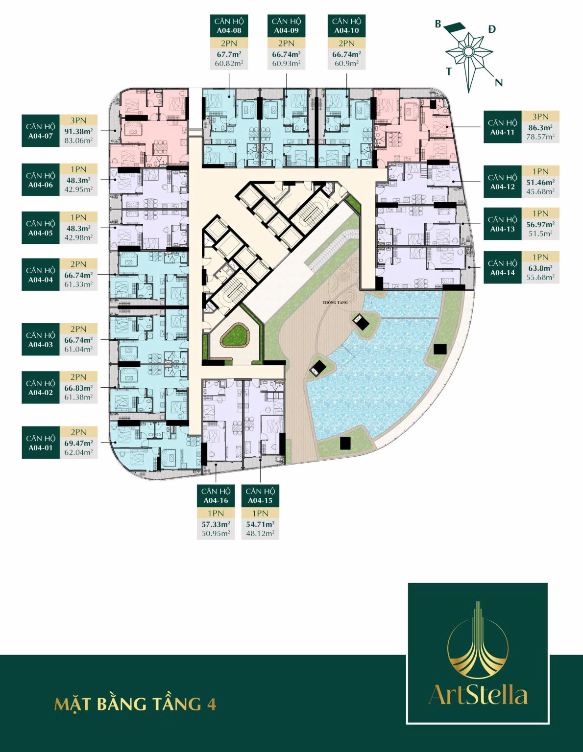 Mặt bằng căn hộ Art Stella ở tầng 04