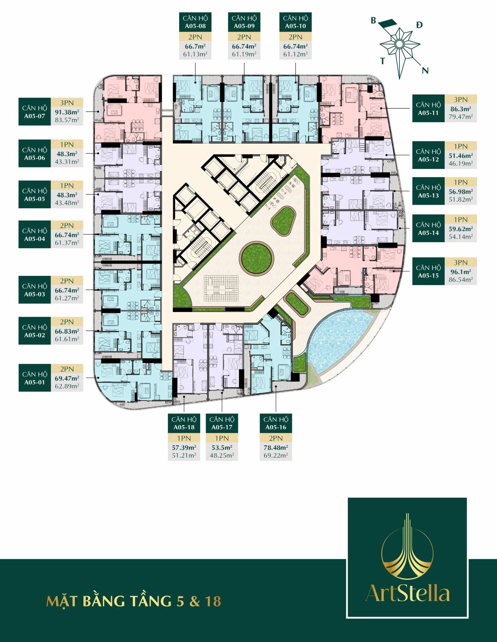 Mặt bằng căn hộ Art Stella ở tầng 05 & 18