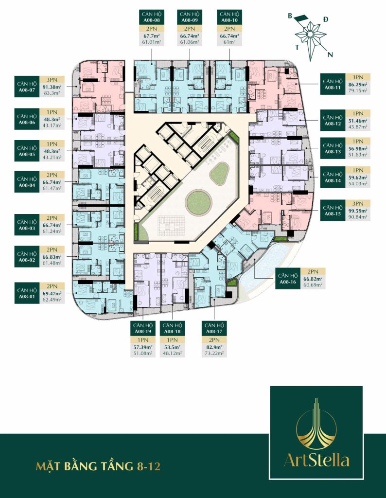 Mặt bằng căn hộ Art Stella ở tầng 08-12
