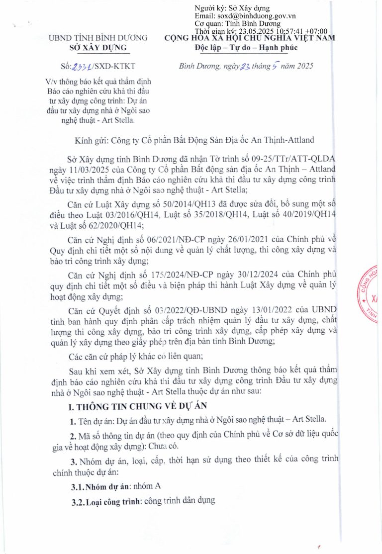 Thông báo kết quả thẩm định nghiên cứu khả thi